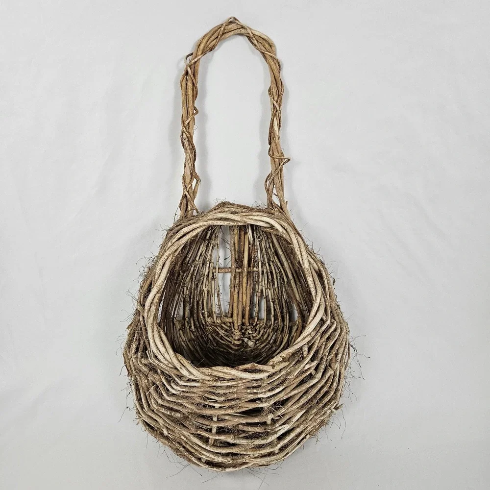 Woven Willow Twig Basket Wall Decor Pocket Vintage Boho Primitive